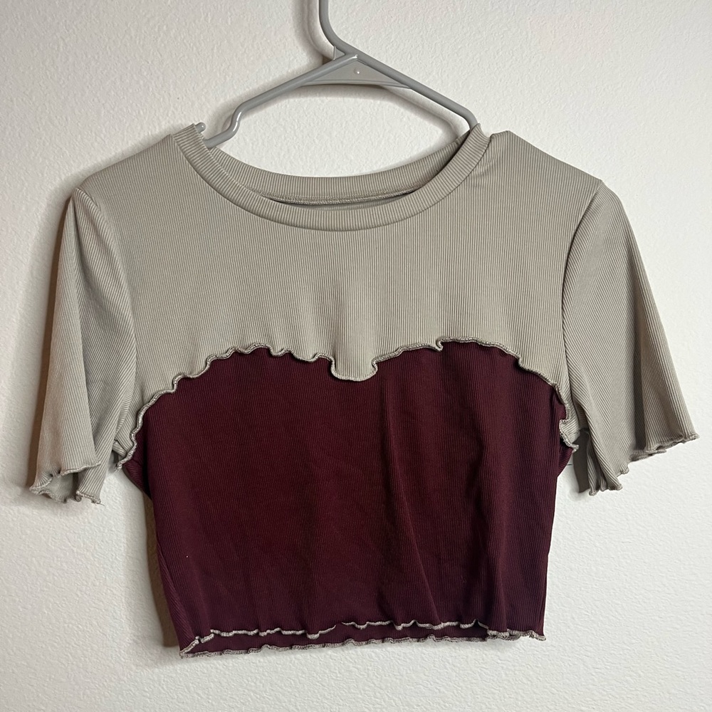 Cute Beige and Red Crop Top